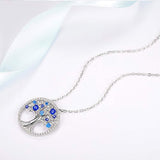 S925 Sterling Silver Tree of Life Blue Topaz Necklace Pendants For Women