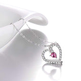 Sterling Silver  Love Heart Pendant Necklace Tourmaline For Women