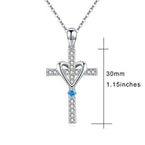 S925 Sterling Silver Heart-Blue CZ Necklace Love Heart Cross Cubic Zirconia Pendant S925 Jewelry for Women
