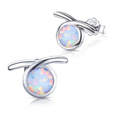 Silver Natural Opal Stud Earrings 