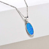 Sterling Silver Created Blue Opal Oval Dainty Delicate Necklace October Birthstone Fine Jewelry for Women 16