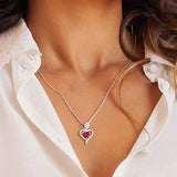 Fine Jewelry Birthstone Necklace for Women Sterling Silver Natural Ruby Gemstone Rose Flower Heart Pendant Anniversary Birthday Gifts for Her Wife Mom Yourself