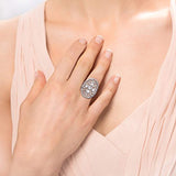 Rhodium Plated Sterling Silver Cubic Zirconia CZ Statement Art Deco Filigree Cocktail Fashion Right Hand Ring