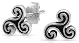 Tiny Celtic Irish Trinity Triskele Symbol Spiral Stud Earrings For Men For Women Oxidized 925 Sterling Silver