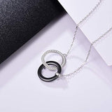 Tow Interlocking Circles Necklace Mother Daughter Necklace Jewelry Infinity Sterling Silver Ceramics Pendant for Mother's Day Love Gifts for Women