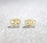 Heart Earrings Gold Plated Sterling Silver Cubic Zirconia Love Heart Stud Earrings Cute Trendy Jewelry Gifts For Women