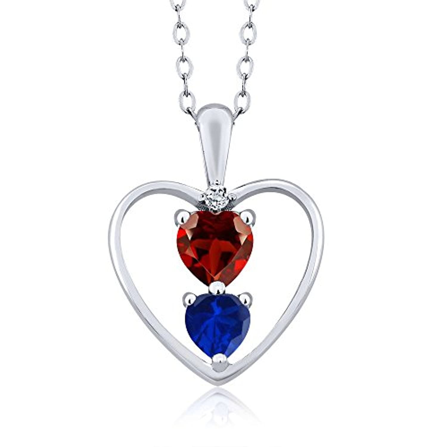 Garnet and Created Sapphire Pendant Necklace