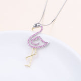 Two Tone S925 Sterling Silver Bird Pendant Pink Flamingo Love Heart Pendant Necklace for Women Ladies Birthday Graduation Gift