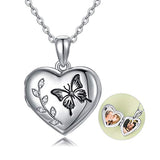 Silver Butterfly/Flower Photo Picture Locket Necklace