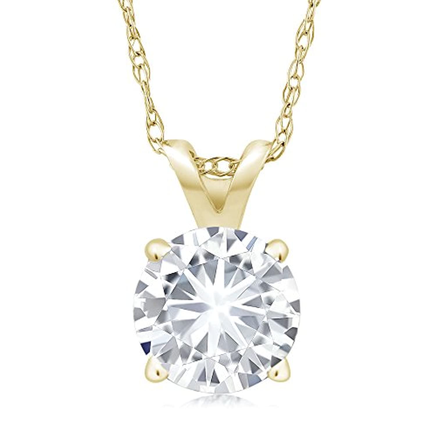 14K Gold  Round 4 Prong Moissanite Pendant Necklace
