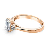 Rose Gold Plated Sterling Silver 3-Stone Anniversary Promise Engagement Ring Made with Swarovski Zirconia Emerald Cut