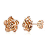 Silver Rose Flower Stud Earrings 