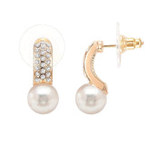 14K Gold Plated Cubic Zirconia and Shell Pearl Earrings Cuff Huggies
