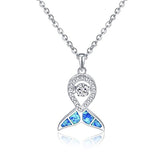 925 Sterling Silver Blue Opal Mermaid Tail Fish  Pendant Necklace