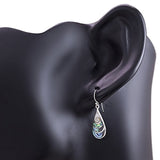 925 Sterling Silver Shiva Eye and Green Abalone Shell Inlay Teardrop Dangle Hook Earrings