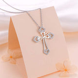925 Sterling Silver Cubic Zirconia Mom Heart Cross Necklace for Women Mother Birthday Mother's Day Gift, 18 Inch Chain