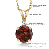 14K  Gold Red Garnet and White Created Sapphire Pendant Necklace For Women