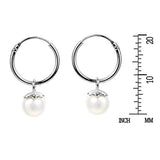 Moon Orbits White Pearl 925 Sterling Silver Hoop Earrings