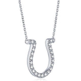 925 Sterling Silver Horseshoe White Gold-Plated Pendant Necklace for Women
