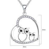 925 Sterling Silver Cubic Zirconia Heart Owl Pendant Necklace