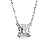 Simple 2CT Solitaire Square Asscher Cut Cubic Zirconia AAA CZ Pendant Necklace For Women Girlfriend 925 Sterling Silver