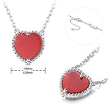 Red Heart Pendant Necklace 925 Sterling Silver Necklace with Heart Agate Pendant