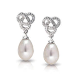 Bridal Love Knot White Simulated Pearl Teardrop Dangle Earrings For Women For Prom 925 Sterling Silver