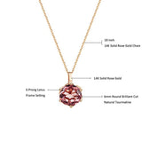 14K Solid Rose Gold Genuine Natural Pink Tourmaline Solitaire Pendant Necklace October Birthstone Gemstone Fine Jewelry
