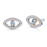 Silver Blue Evil Eye CZ Stud Earrings