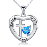 Silver Faith Hope Love Heart Cross Pendant Necklace