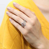 Rhodium Plated Sterling Silver Halo Engagement Wedding Split Shank Ring Set Made with Swarovski Zirconia Morganite Color Pear Cut