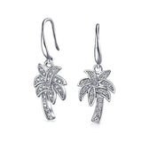 Nautical Pave CZ Cubic Zirconia Palm Tree Dangle Earrings For Women For Teen 925 Sterling Silver French Hook