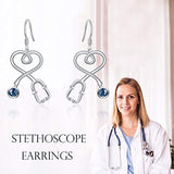 S925 Sterling Silver Nurse Earrings Fishhook Stethoscope Drop Earrings with Swarovski Crystal,Jewelry Gift for Doctor Nurse