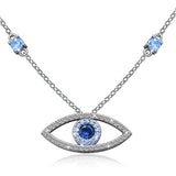 925 Sterling Silver Evil Eye Jewelry Blue White CZ Pendant Necklace Gifts for Women Girl 16'' Sliver Chain