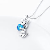 925 Sterling Silver Blue/pink Heart Pig Cute Animal Jewelry Cubic Zirconia Love Heart Pendant Necklace for Women