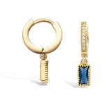 Yellow Gold plated Small Huggie Hoop Earrings Created Sapphire CZ Tiny Dangle Drop Earrings for Women