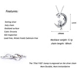 S925 Sterling Silver Necklace, Cat on Moon Pendant Oxidation Birthday Gift for Women Girl