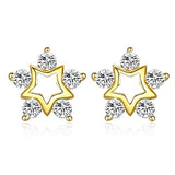 Silver Snowflake Earring Stud Gold Plated Cubic Zirconia Star Earrings 