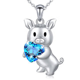 Silver Blue/pink Heart Pig Cute Animal Jewelry