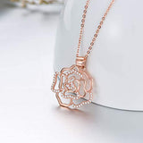 925 Sterling Silver Rose Flower CZ Necklace Pendants  for Women