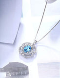 Sterling Silver Swiss Blue Topaz Pendant Necklace Peony Flower Natural Gemstone  for Women