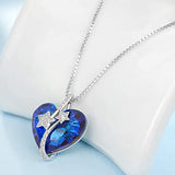 Heart Pendant Necklace 925 Sterling Silver with Blue Crystal Gift for Her