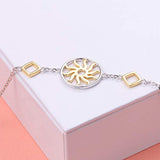 925 Sterling Silver Sun Charm Adjustable Bracelet for Women Girls Birthday Gift, 7+2 inch