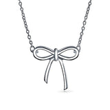 Minimalist Holiday Bow Ribbon Pendant Station Pendant Necklace For Women For Teen Girlfriend 925 Sterling Silver