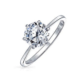 Simple 2.5CT 6 Prong Brilliant Cut AAA CZ Solitaire Engagement Ring For Women 925 Sterling Silver