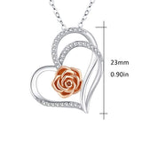 Rose Flower Necklace for Women 925 Sterling Silver Love You Forever Heart Pendant Necklace for Mother's Day with Jewelry Gift Box