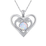 Silver Infinity Opal Heart Pendant Necklace