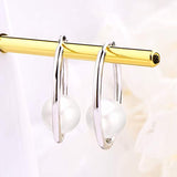 925 Sterling Silver Simulated White Shell Pearl Hoop Earrings