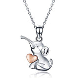  Silver Cute Elephant Rose Gold Plated Heart Pendant Necklace