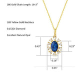 18K Solid Yellow Gold  Diamond & Real Genuine Natural Fire Opal Halo Pendant Necklace Elegant October Birthstone Fine Jewelry Gift for Women